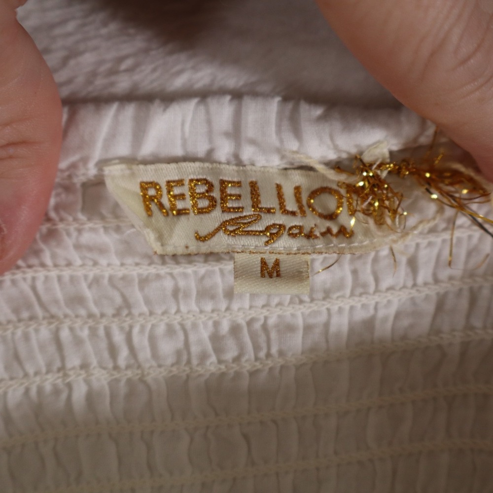 Rebellion Again Women's Crochet Boho Peasant Blouse White Long Sleeve Medium - Picture 3 of 7